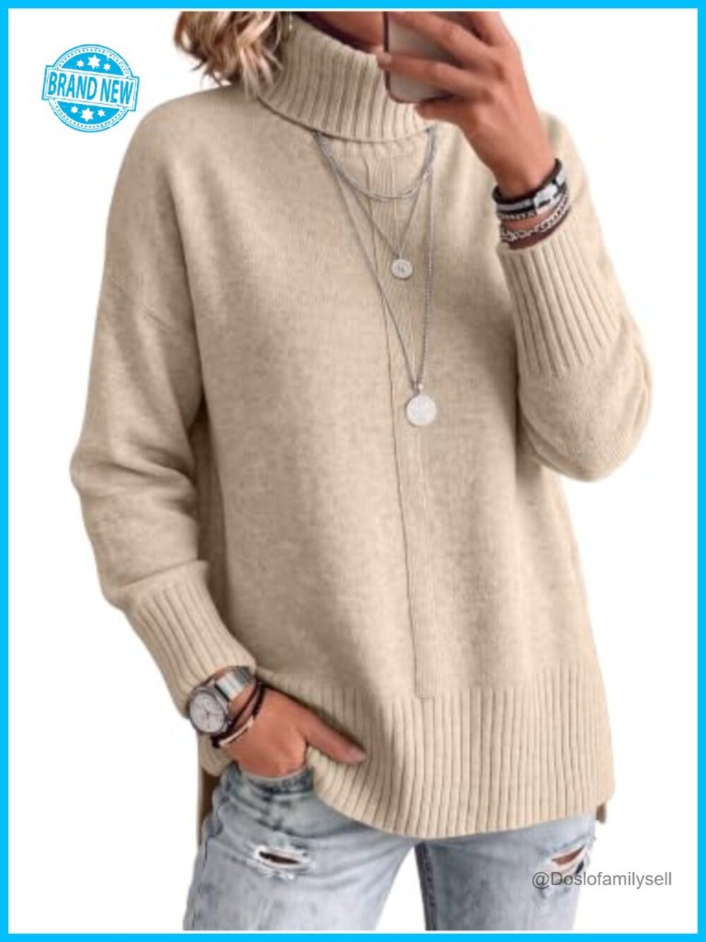 Oversized Turtleneck Sweater Batwing Long Sleeve Pullover Soft Knit